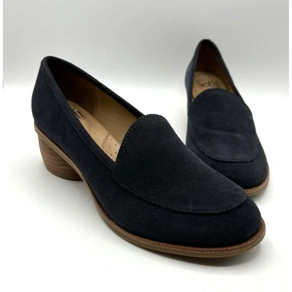 SOFFT Cassia Heel Women's Size 7.5 M Navy Suede Leather Loafer Comfort Shoe - Picture 1 of 8